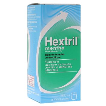 Hextril menthe 0,1% solution pour bain de bouche - flacon de 200 ml