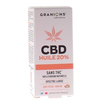 Huile CBD 20% pêche-menthe Granions - flacon-pipette de 10ml