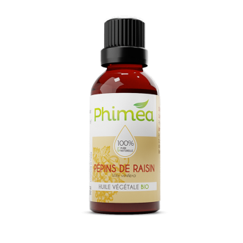 Huile végétale de pépins de raisin bio Phimea - flacon de 50 ml