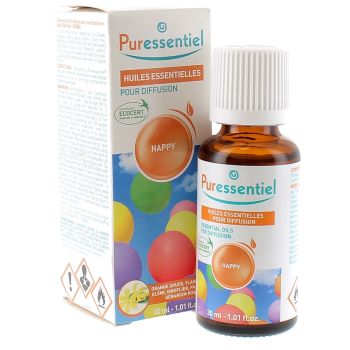 Huiles essentielles happy pour diffusion Puressentiel - flacon de 30 ml