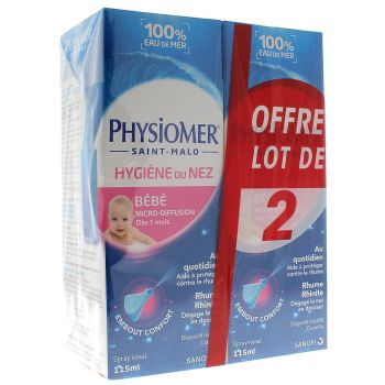 Hygiène du nez bébé Physiomer - lot de 2 sprays de 115 ml