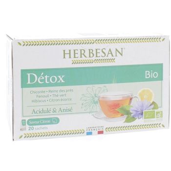 Infusion Bio détox saveur citron Herbesan - boîte de 20 sachets