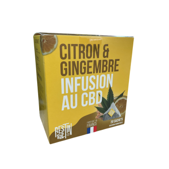 Infusion citron gingembre au CBD bio Rest In Tizz - boîte de 20 sachets