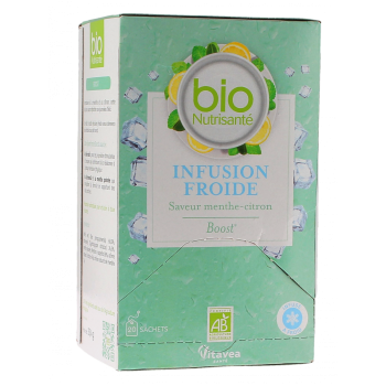 Infusion froide boost saveur menthe-citron bio Vitavea - boite de 20 sachets