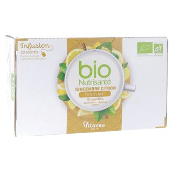 Infusion gingembre citron tonifiant bio Nutrisanté - boîte de 20 sachets