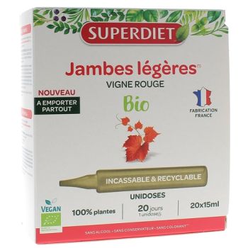 Jambes légères vigne rouge Superdiet - boîte de 20 unidoses de 15ml