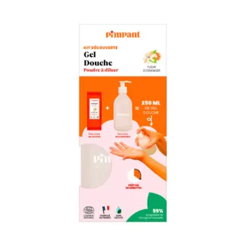 Kit découverte gel douche Pimpant - 1 bouteille en verre de 250ml + 1 recharge de 25g