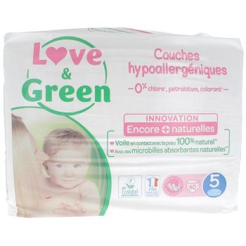 Couches hypoallergéniques taille 5 Love & Green - 40 couches