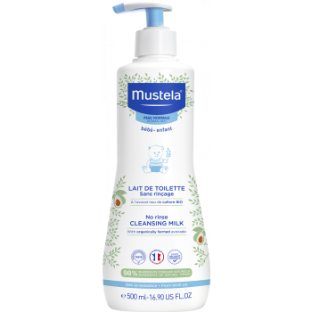 Lait de toilette sans rinçage peau normale bébé et enfant Mustela - flacon-pompe de 500 ml