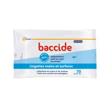 Lingette désinfectante mains & surface Baccide - sachet de 70 lingettes