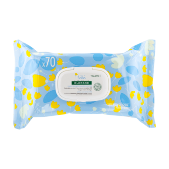 Lingettes nettoyantes douces bébé Klorane - paquet de 70 lingettes