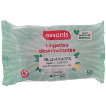 Lingettes antibactériennes Assanis - paquet de 50 lingettes