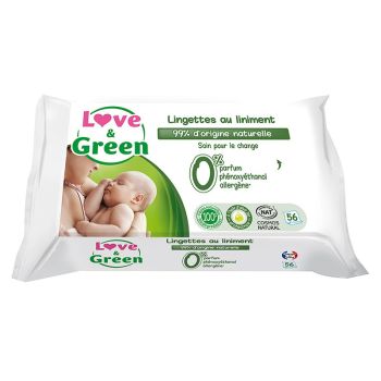 Lingettes au liniment spécial change bébé Love & Green - sachet de 56 lingettes