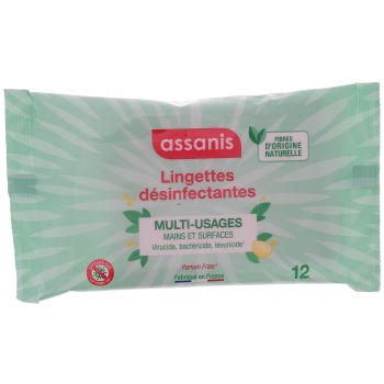 Lingettes désinfectantes multi-usages Assanis - paquet de 12 lingettes