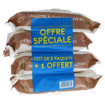 Lingettes nettoyantes à l'huile d'olive vierge Gifrer - lot de 4 paquets de 70 lingettes