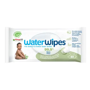 Lingettes nettoyantes bébé peaux sensibles WaterWipes - paquet de 60 lingettes