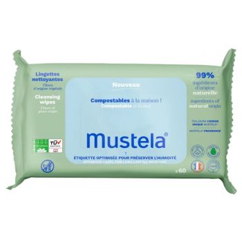 Lingettes nettoyantes compostables avec parfum Mustela - sachet de 60 lingettes