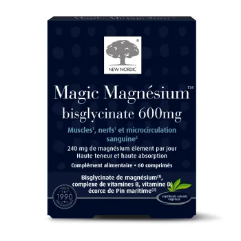 Magic magnésium bisglycinate 600mg New Nordic - boite de 60 comprimés