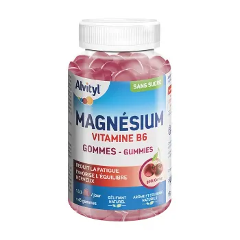 Magnésium vitamine B6 goût cerise Alvityl - pot de 45 gommes