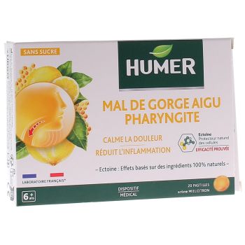 Mal de gorge aigu pharyngite arôme miel citron Humer - boîte de 20 pastilles