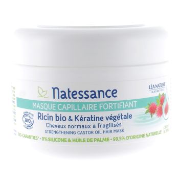 Masque capillaire fortifiant Ricin bio et Kératine végétale Natessance - Pot de 200ml