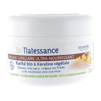 Masque capillaire ultra-nourrissant Karité bio et Kératine végétale Natessance - pot de 200 ml