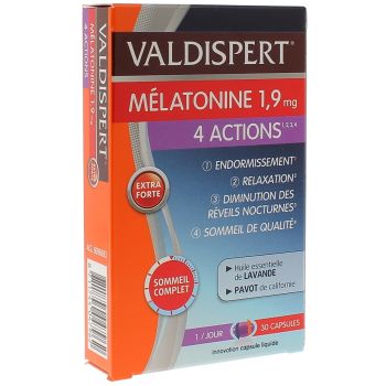 Mélatonine 1,9 mg 4 actions Valdispert - boite de 30 capsules