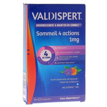 Mélatonine 1 mg 4 actions Valdispert - boite de 30 capsules liquides