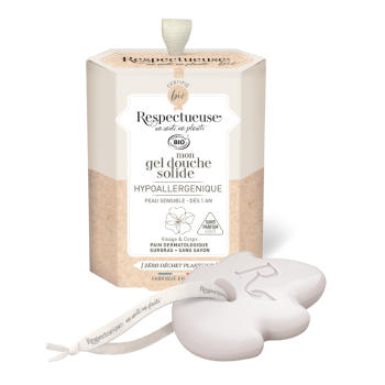 Mon gel douche solide hypoallergénique bio Respectueuse - pain de 75g