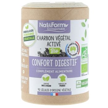 Charbon végétal activé bio confort digestif Nat&Form - boîte de 90 gélules