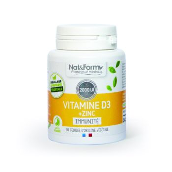 Vitamine D3 + Zinc Nat&Form - boîte de 60 gélules