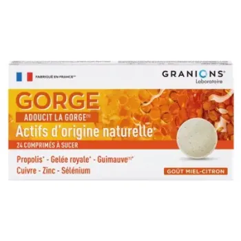 Comprimés Gorge miel citron Granions - boîte de 24 comprimés à sucer