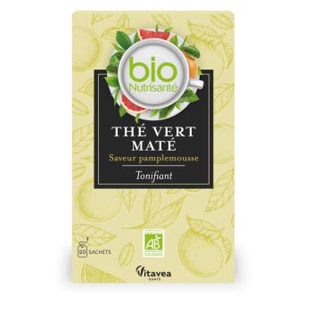 Nutrisanté Thé vert maté pamplemousse bio Vitavea - boîte de 20 sachets