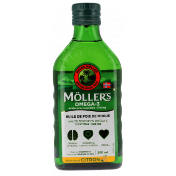 Omega-3 Huile de foie de morue arôme citron Möller's - flacon de 250ml