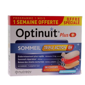 Optinuit Plus Sommeil triple action 8h Nutreov - boîte de 30 comprimés