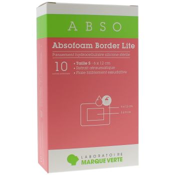 Pansement hydrocellulaire silicone stérile absofoam border lite Marque Verte - boîte de 10 pansements