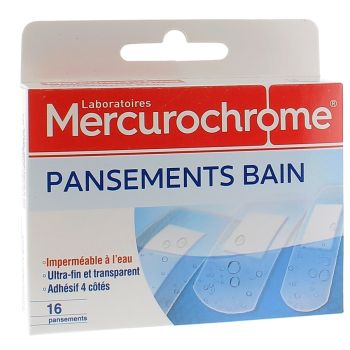 Pansements bain imperméable Mercurochrome - une boite de 16 pansements