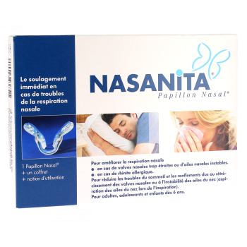 Papillon nasal anti-ronflements Nasanita - boîte d'un papillon nasal