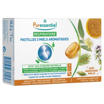 Pastilles 3 Miels Aromatiques Respiratoire Puressentiel - boîte de 18 pastilles