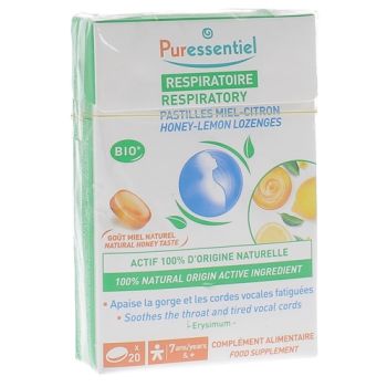 Pastilles Miel - Citron Respiratoire goût miel naturel bio Puressentiel - boîte de 20 pastilles