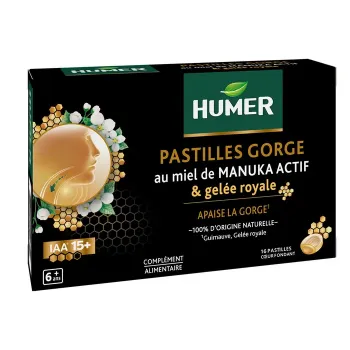 Pastilles gorge au miel de manuka actif gelée royale Humer - boite de 16 pastilles