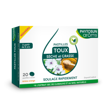 Pastilles toux sèche et grasse arôme orange Phytosun Arôms - boîte de 20 pastilles