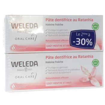 Pâte dentifrice au ratanhia Weleda - lot de 2 tubes de 75 ml