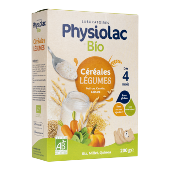 Physiolac Bio Céréales Légumes dès 4 mois Gilbert - boîte de 200 g