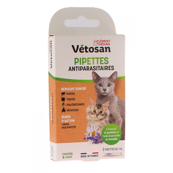 Vétosan Pipettes répulsives chaton et chat Clément Thékan - 2 pipettes de 1 ml