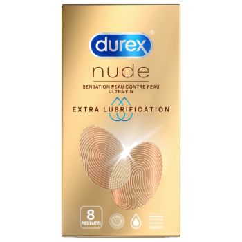 Préservatifs Nude extra lubrification Durex - boîte de 8 préservatifs