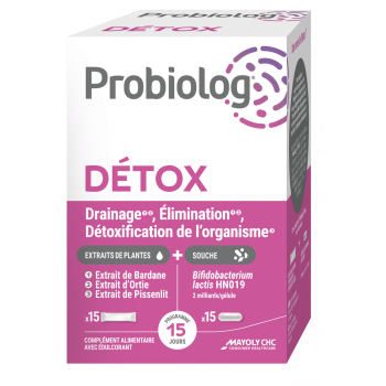 Probiolog Detox Mayoly Spindler - boîte de 15 gélules + 15 sticks