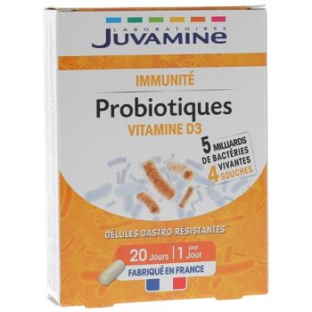 Probiotiques vitamine D3 Juvamine - boite de 20 gélules