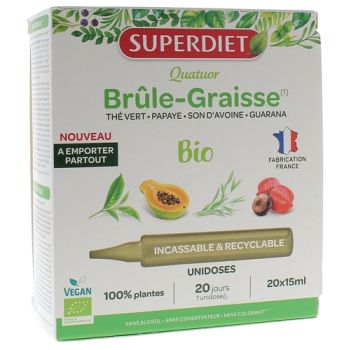 Quatuor Brûle-graisse bio Superdiet - boîte de 20 unidoses de 15ml