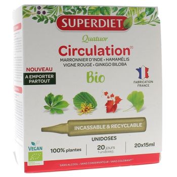 Quatuor Circulation bio Superdiet - boîte de 20 unidoses de 15ml